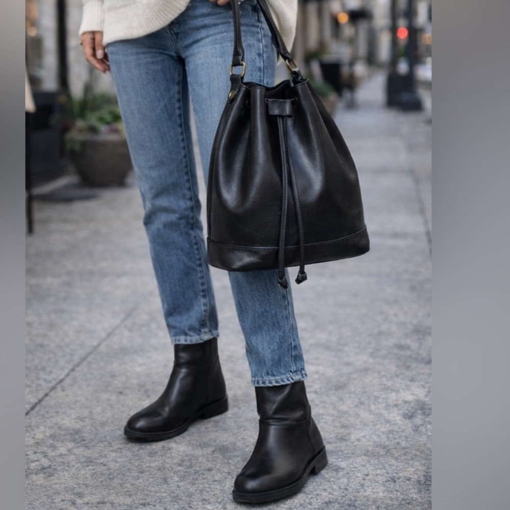 NWT Madewell Lafayette Black Leather Bucket Bag Crossbody Shoulder Purse